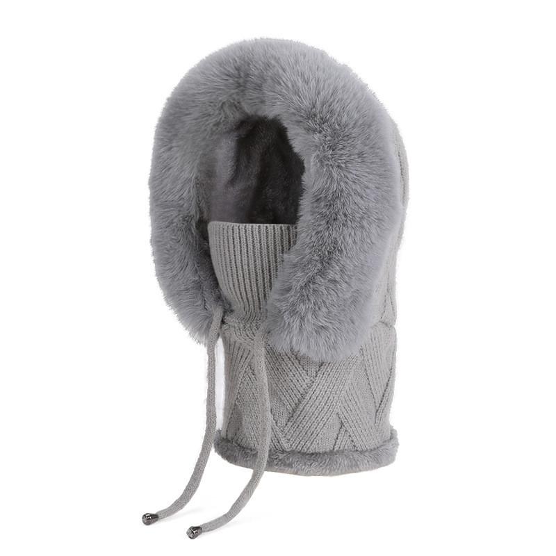 Knit Thermal Cap With Integrated Face Cover And Design For Outdoor Sports серый