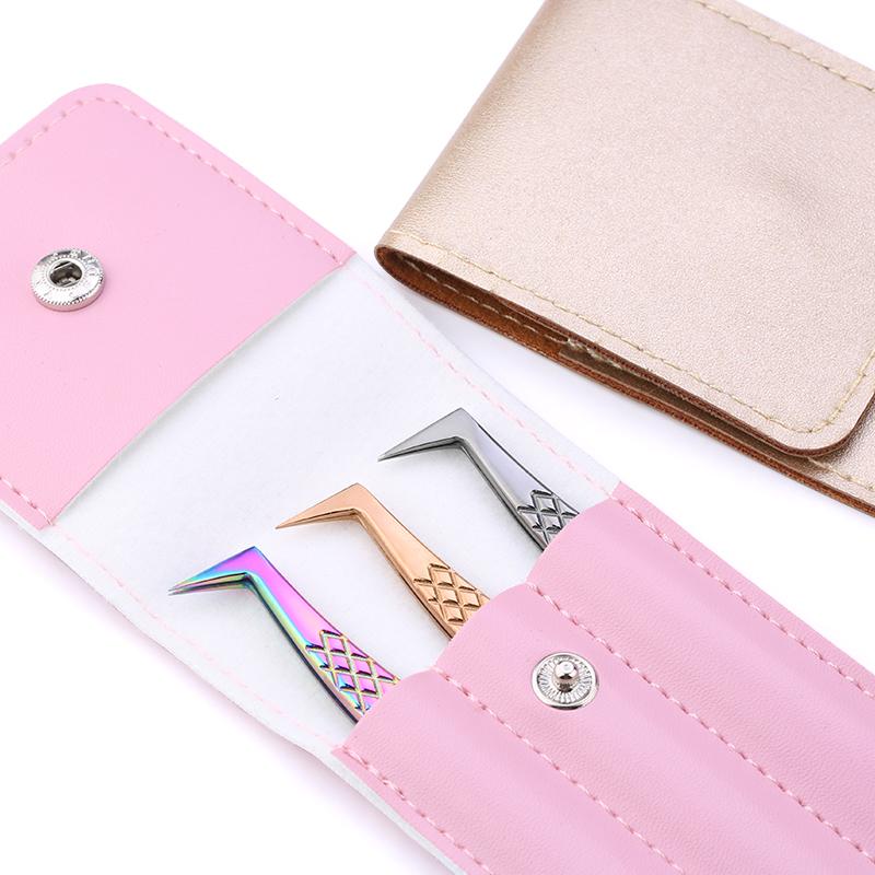 Eyelash Extension Tweezers Leather Case Professional Eyelashes Tweezer Storages Bag Portable Protect Lash Supplies Makeup Tools