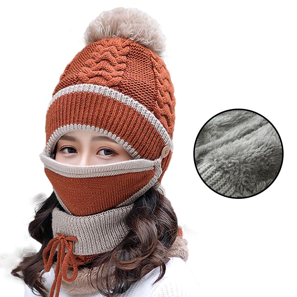 

3PCS Women Beanie Hat Pom Bobble Scarf Set Knitted Winter Warm Snow Ski Cap Gift