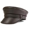 100% Sheepskin Military Hat - XXL Genuine Leather Flat Top Cap for Men/Women, Vintage Rock Style Unisex Headwearoll Captain Hat