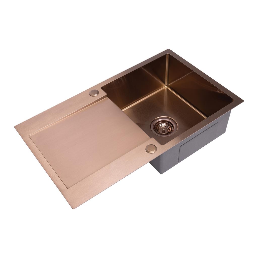 Single Bowl Stainless Steel Sink with Drainer and Siphon Copper Marmara