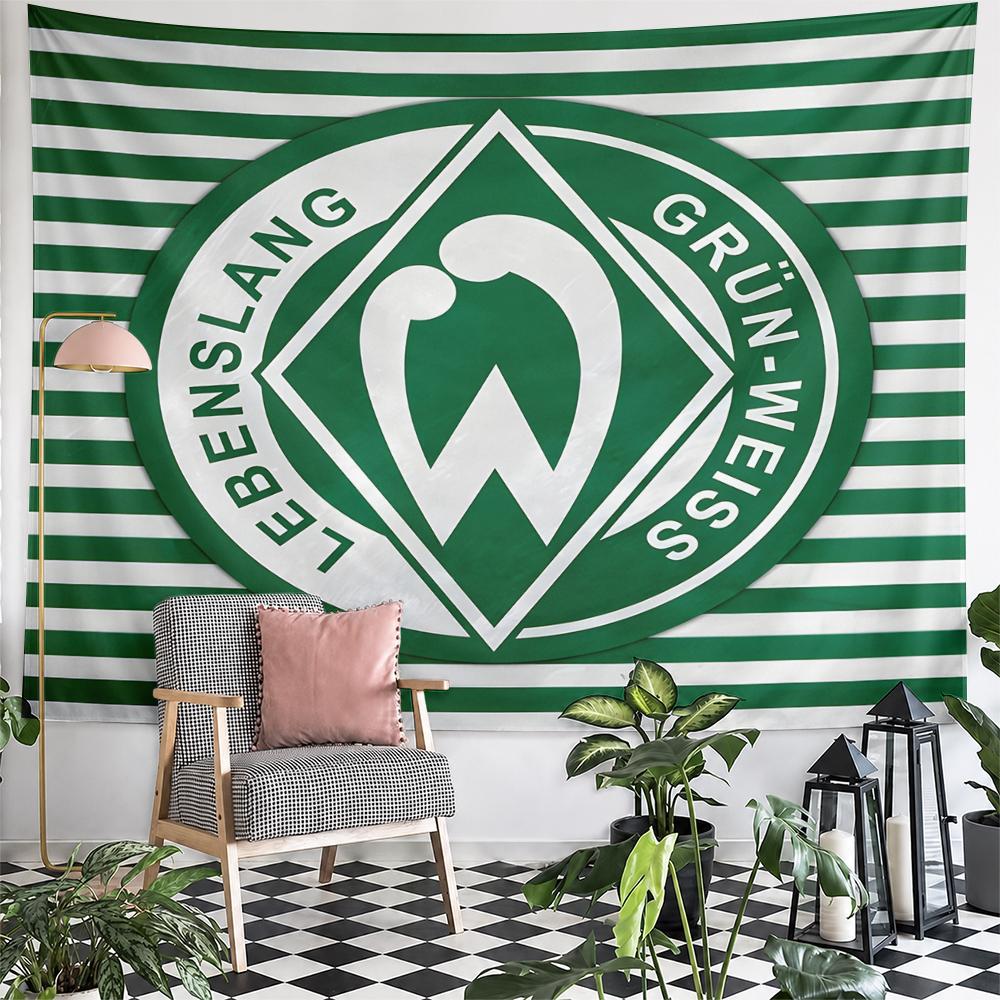 Werder Bremen Lebenslang Grun Weiss Football Crest Wall Tapestry Green White Horizontal Stripe Fan Decor Gift