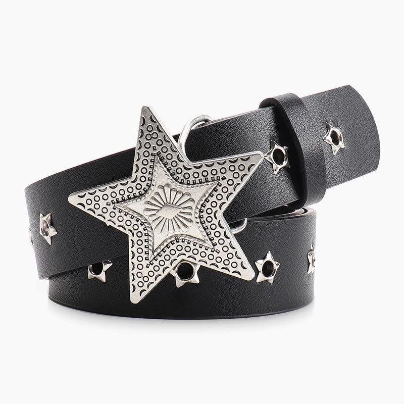Five-pointed Star Buckle Women's Belt Versatile Jeans Belt Retro Star Cornel Eye Hole Women's Belt