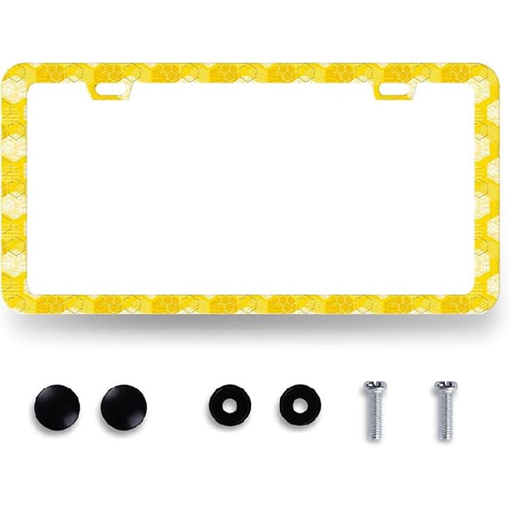 Blue Boho Flowers License Plate Frame Cute Floral License Plate Personalise Auto Parts For Men Women Car Decoration Stainless Steel Funny License