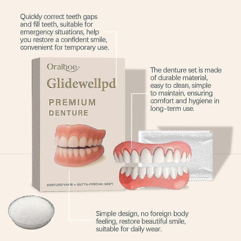 Oralhoe Silicone Denture Set with Beautiful Teeth, Comfortable Smile Material, Denture Care Set