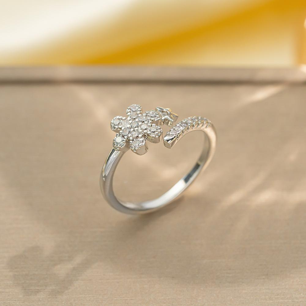 Korean Version of Light Luxury Design Full Diamond Inlaid Zircon Ring Women's Opening Adjustable Ring Internet Celebrity Fashion Accessories