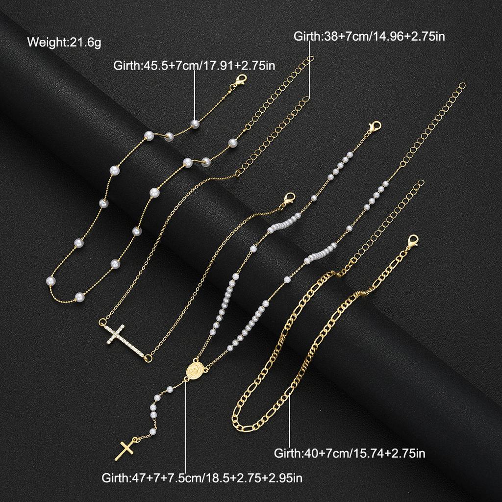 17KM 4 Stück Elegantes Luxus Goldfarben Zirkon Kreuz Anhänger Halskette Set für Damen Mehrschichtige Lange Halsketten Tägliches Tragen Party Schmuck