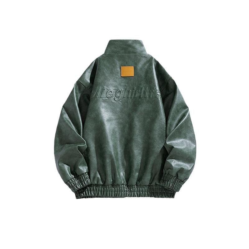 Large Size Trendy Fashion Jacket Stand Collar Casual Spring and Autumn New Loose Men's Motorcycle Leather Jacket for Men