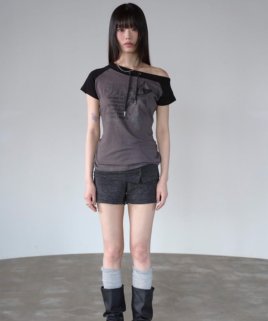 PRENDA String Off Shoulder Short Sleeve Black
