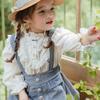 2025 Spring Vintage Puff Sleeve Lace Collar Shirt for Toddler Girls