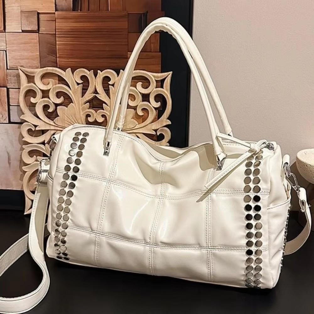 Large Capacity Rivet Tote Bag Detachable Shoulder Strap Y2K Style Fashion Rivet Handbag Quilted Design Women Shoulder Bag