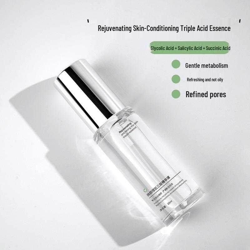 Rejuvenating Triple Acid Essence: Salicylic, Glycolic, Niacinamide for Oil Control, Acne Removal, Blackhead Reduction, and Exfoliation