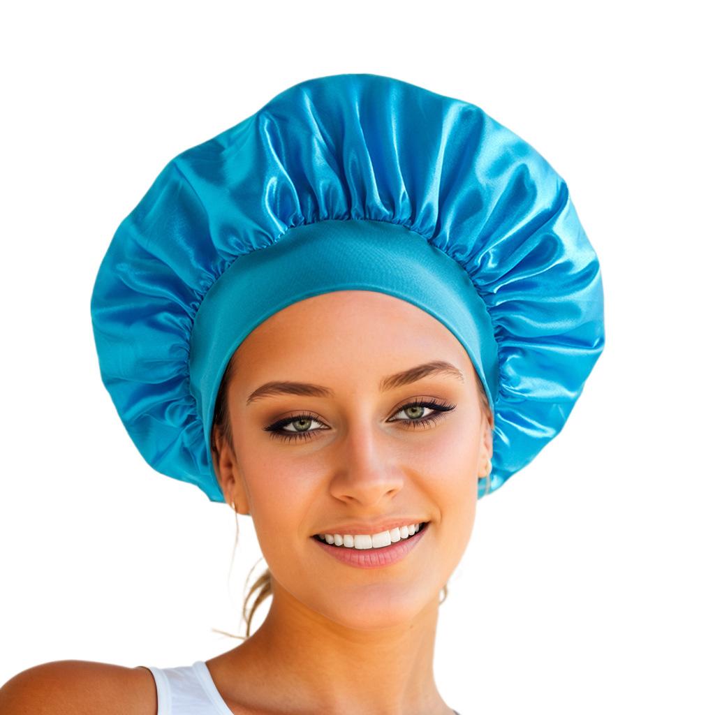 New Satin Wide Brim Nightcap Silky Bonnet Hair Wrap for Sleeping Sleep Cap With Elastic Soft Band Styling Cap Hair Wrapping Tool