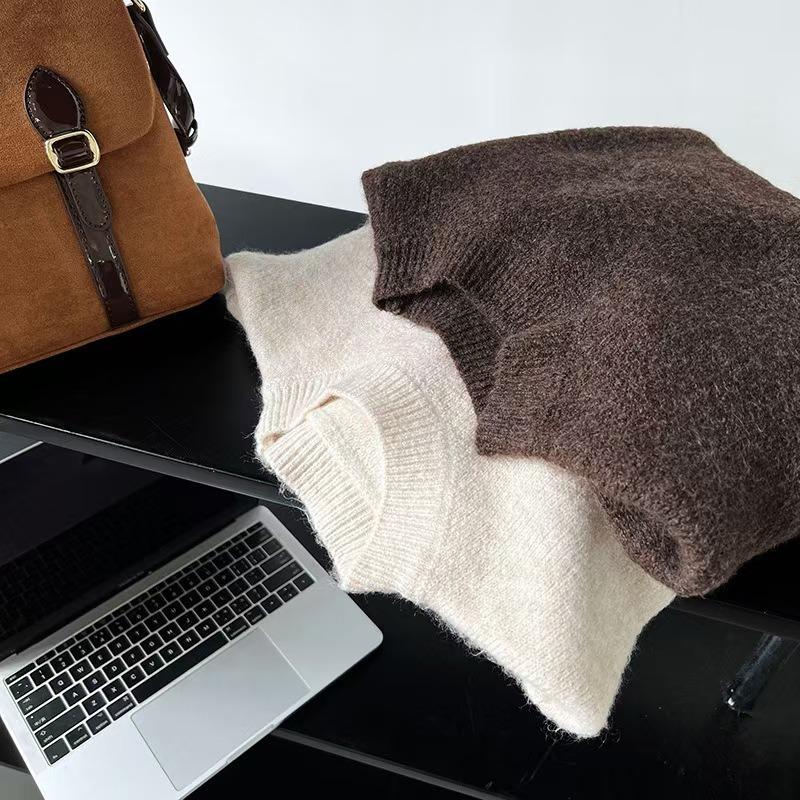 Autumn Round Neck Zipper Design Long Sleeved Knitted Sweater Loose Solid Color Casual Fashion Office Pullover Women Sweaters Female Clothing