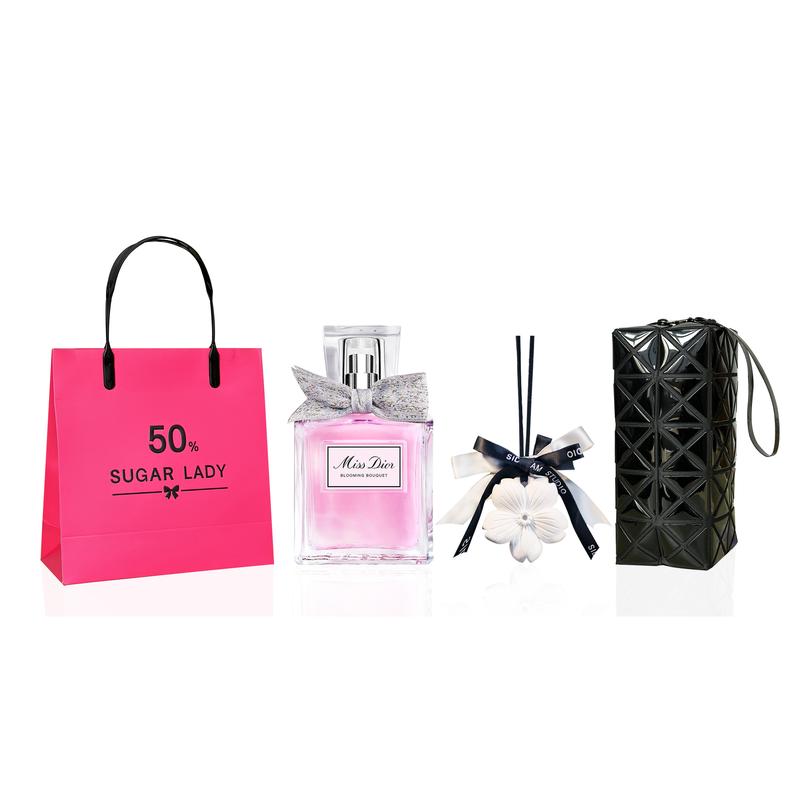 DIOR Perfume Miss Flower Light Fragrance 5ml + White Peach Aromatherapy + Ceramic Black Makeup Bag Privilege чёрный