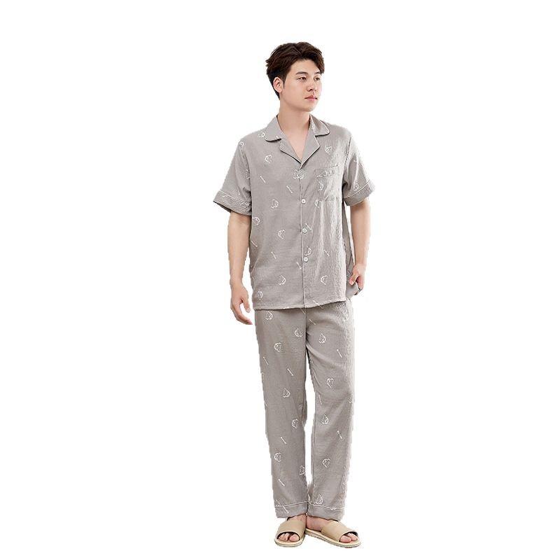 1011 New Cloud Cotton Men's Pajamas Short-sleeved Trousers High-end Soft and Comfortable Can Be Worn Outside Loungewear Suit