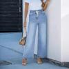 Pantaloni Jeans Larghi a Vita Alta Elasticizzati con Coulisse da Donna, Vestibilità Larga, Lavaggio Chiaro, Stile Y2K Casual, Gamba Dritta