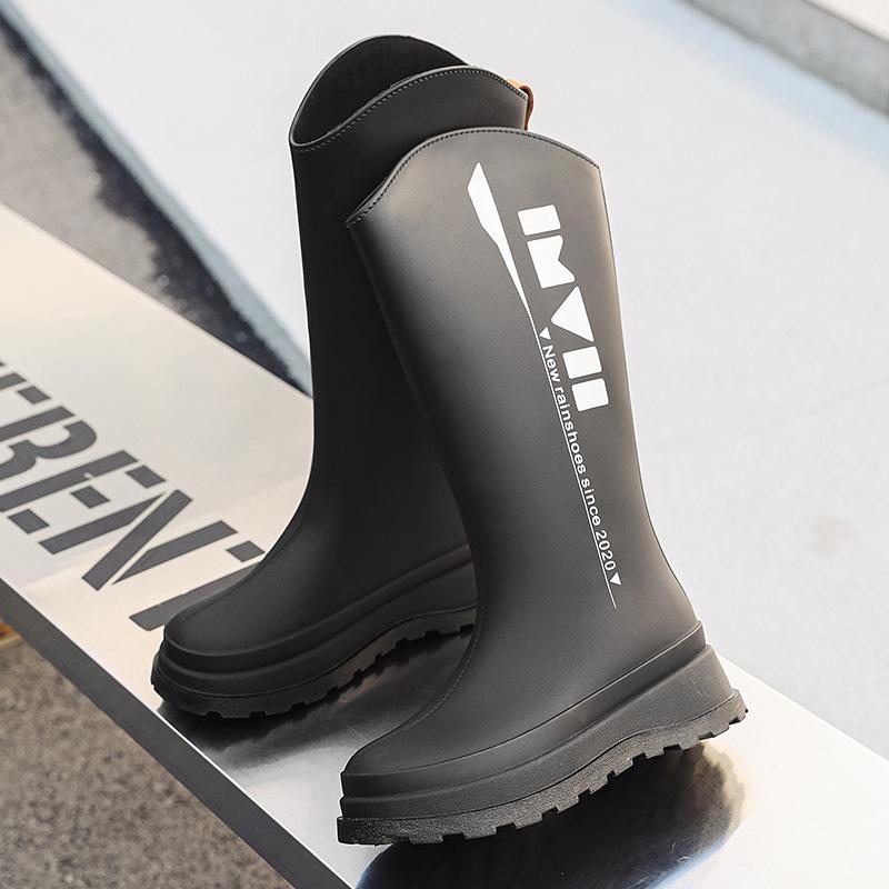 Tall women's rain boots fashionable outer rain shoes women's velvet thermal rubber shoes kitchen non-slip waterproof thick-soled water shoes