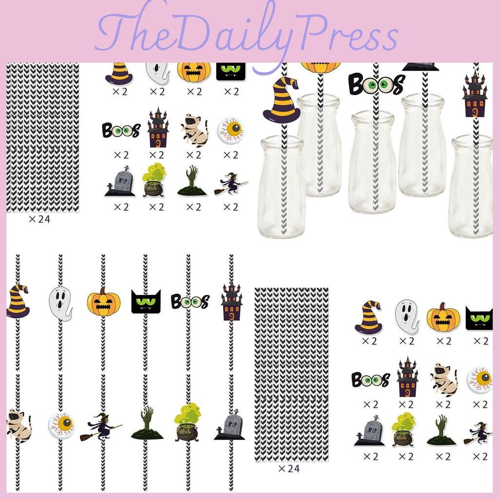 Halloween Paper Event Straws With Witch And Pumpkin Illustrations For Festive