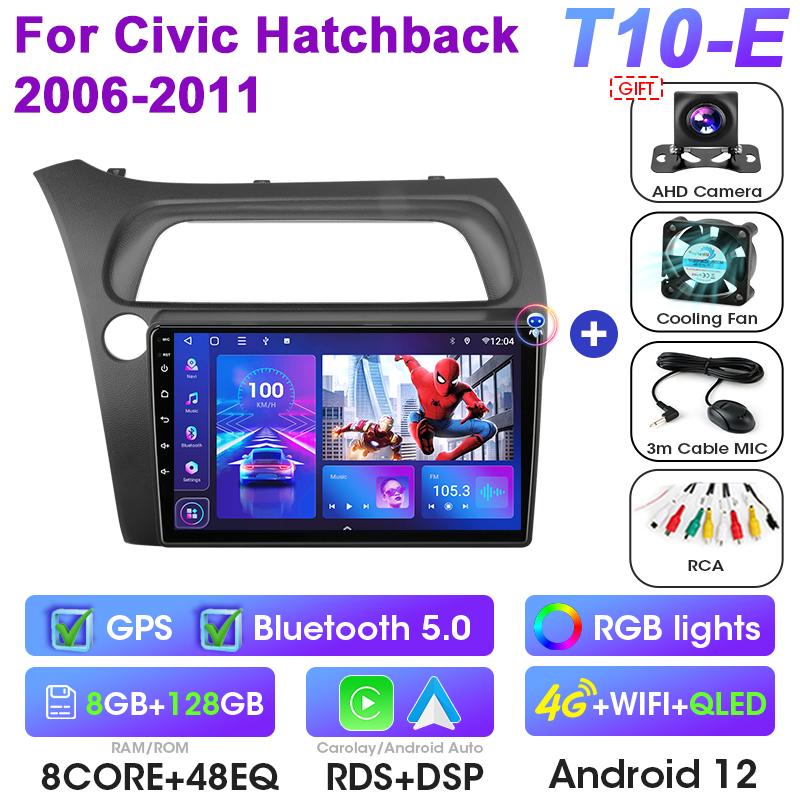 2 Din Android 12 Car Radio For Honda Civic Hatchback 2006-2011 Multimedia Video Player GPS 4G Carplay Auto Stereo RDS Head Unit