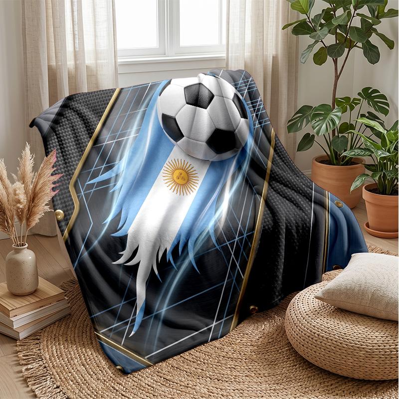 Argentina Football Printed Flannel Blanket Skin Friendly Warm Decorative Throw for Indoor Couch Bed Daily Use