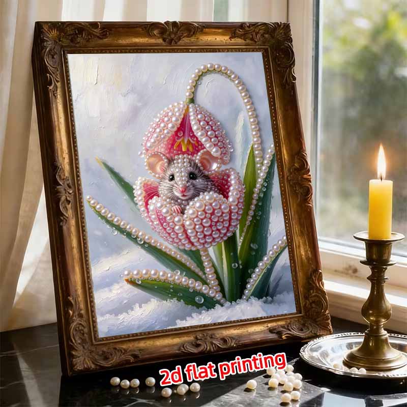 DIY Pearl Painting Canvas Adorable Mouse Design Shiny 3D Bead Art Kit Creative Leisure Craft for Living Room Wall Decor