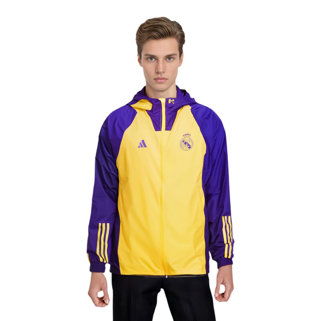Adidas Real Madrid 2023-24 Season Outdoor Casual Sports Comfortable Hooded Long Sleeve Jacket Unisex Jacket Purple Yellow IQ0538