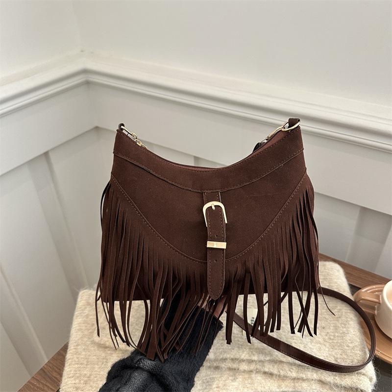 Bag - Women's Elegant and Niche Underarm Bag, Trendy Commuter Bag, Fringed Single-shoulder Crossbody Bag