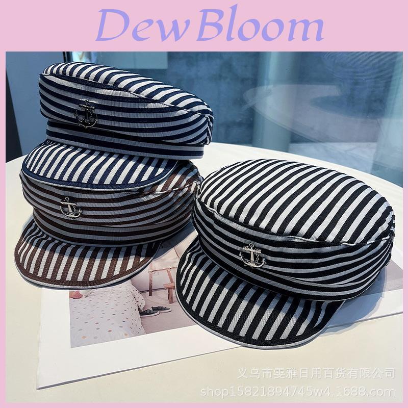 Nautical Striped Sailor Hat With Wide Brim Sun Protection For Summer Beach Style