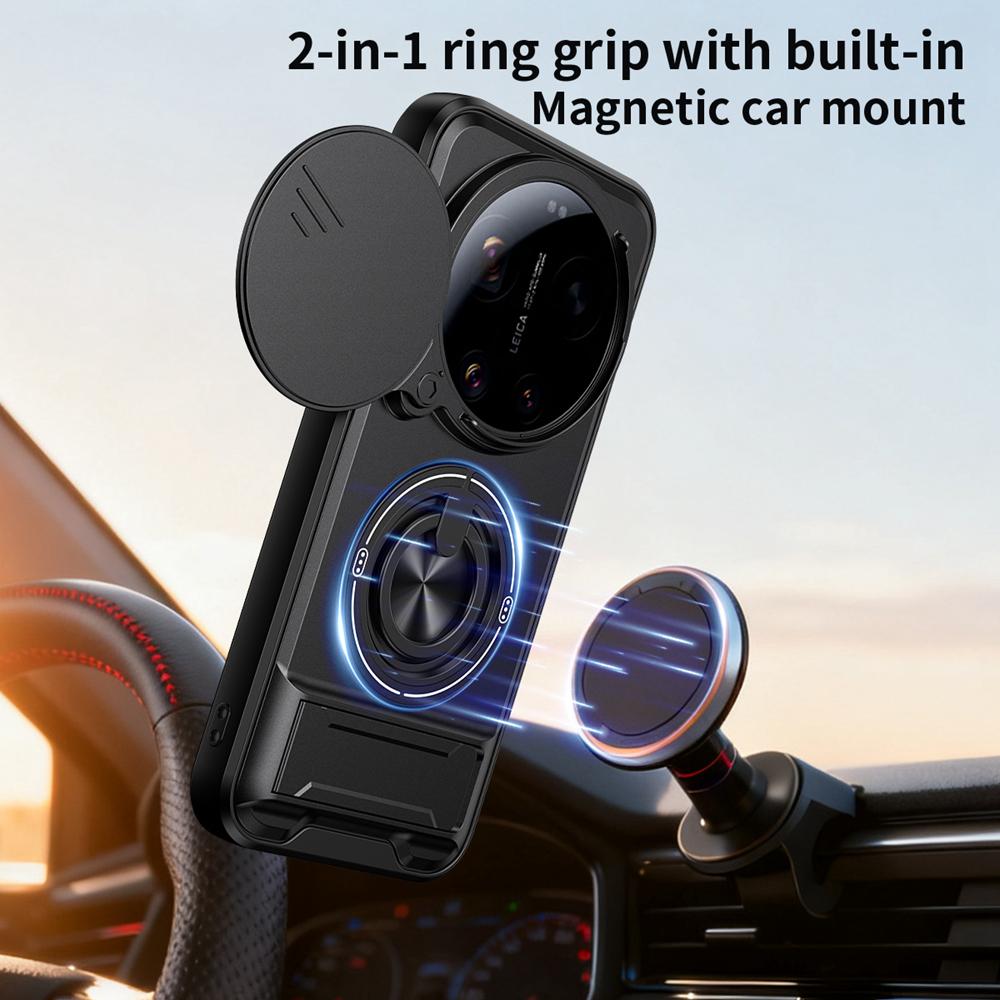 KEYSION Magnetic Phone Case for Xiaomi 17 Ultra 5G Slide Camera Lens Protection Upright Kickstand 360 Ring Shockproof Back Cover