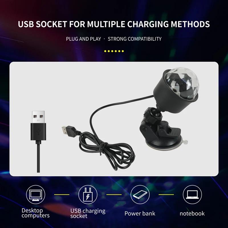 RGB Sound Activated LED Disco Ball Light with Remote Control Rotating DJ Stage Lamp for Home Car Party Club Christmas Decoration