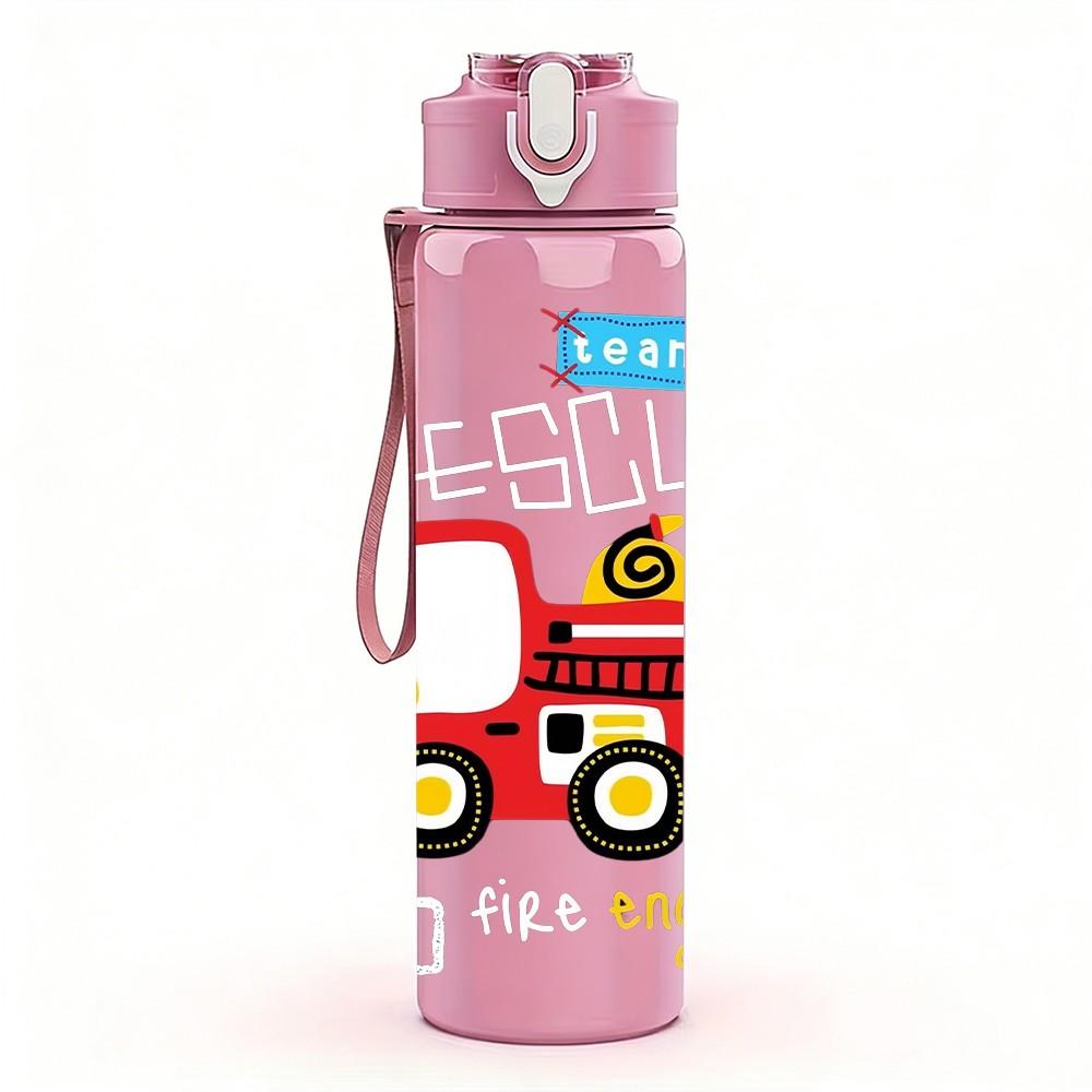 1PC Kids Toy Truck Cartoon 750ml Color Plastic Sports Water Bottle Leakproof Flip Straw Lid Suitable for Sports Office Home Use