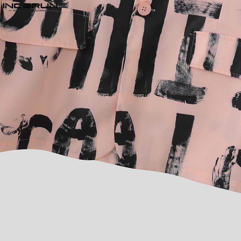 INCERUN Oversized Men Lapel Neck Long Sleeve Print Casual Loose Thin Blazer Coats