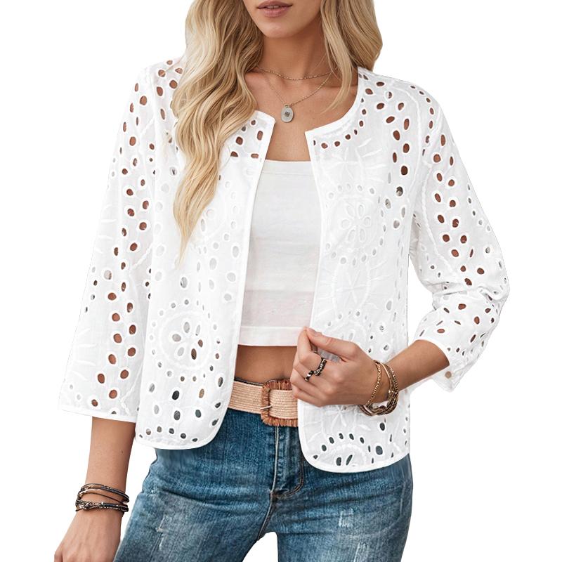 

ZANZEA Женская летняя повседневная блузка-накидка с полым кружевом с вышивкой, рукав 3/4 3XL