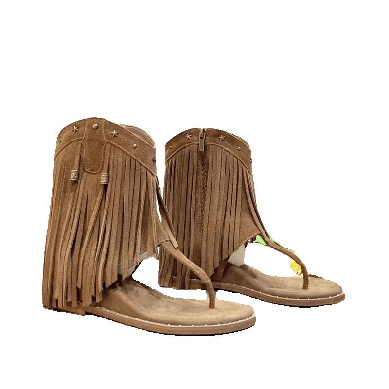 Tassel Rivet Herringbone Pinch Sandals New Inner Heightening Side Zipper Cool Boots Western Boots
