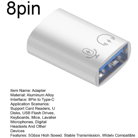 Unitate de date USB Flash 2-în-1 Adaptor de încărcare 5 Gbps Transmisie stabilă de mare viteză 8-pini la