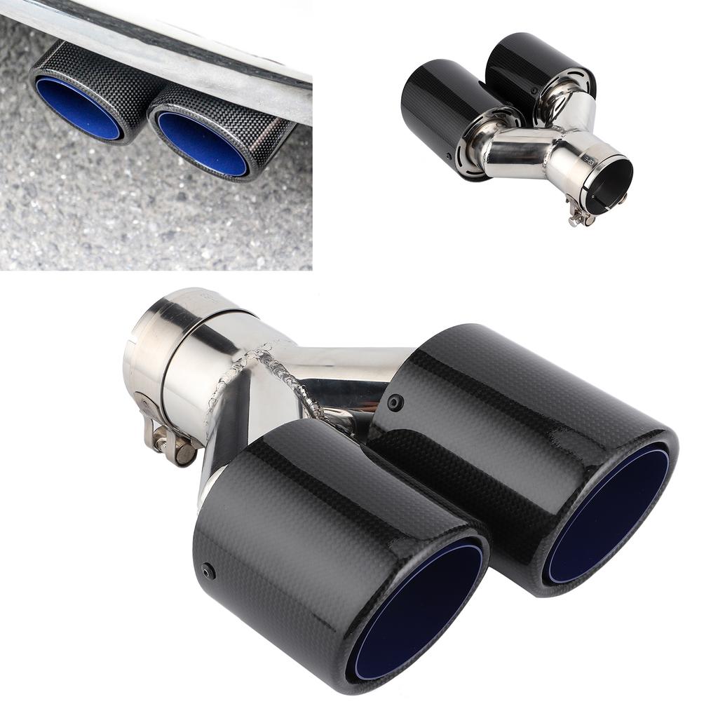 Glossy Carbon Fiber Tail Throat Exhaust End Y shaped Dual Outlet Left Side Mounting Universal for Car