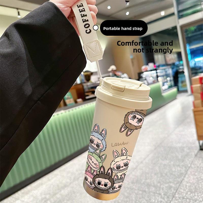 Large-capacity Stainless Steel High-value Double-drink Thermos Cup, Seven Straws, Car Coffee Cup, Cute