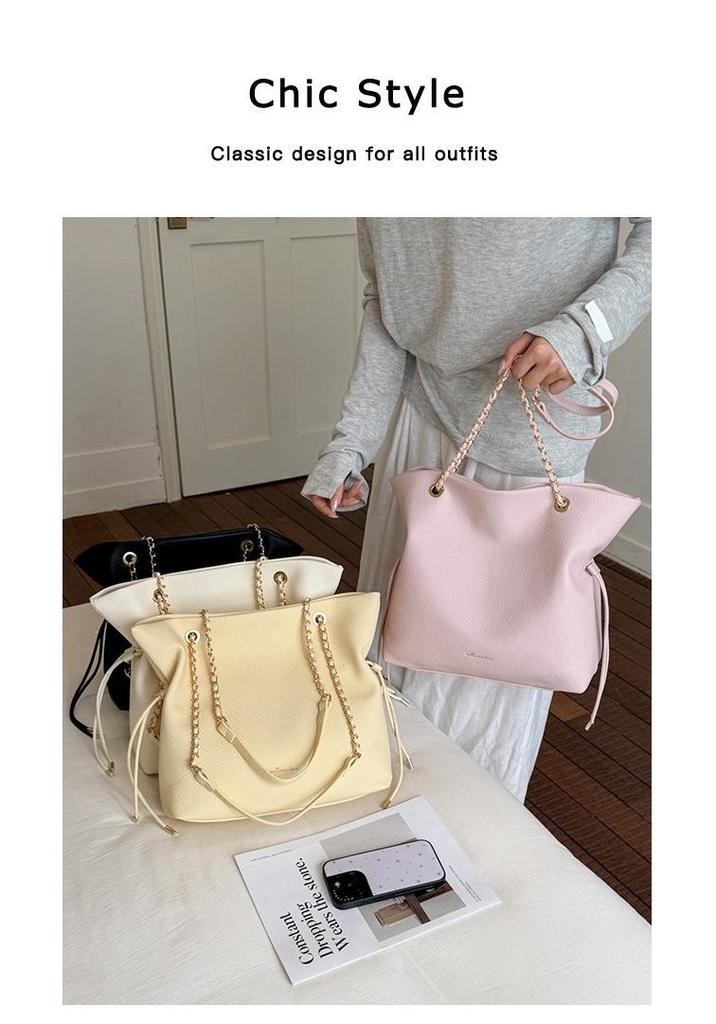 2026 Spring/Summer Women's Large Capacity Fashion Chain Bucket Bag - Casual Commute Shoulder Handbag
