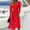 Women's V-Neck Three-Quarter Sleeve Dress, Color Casual Back Zipper Dress, Elegant Midi Length for Work Daily Wear