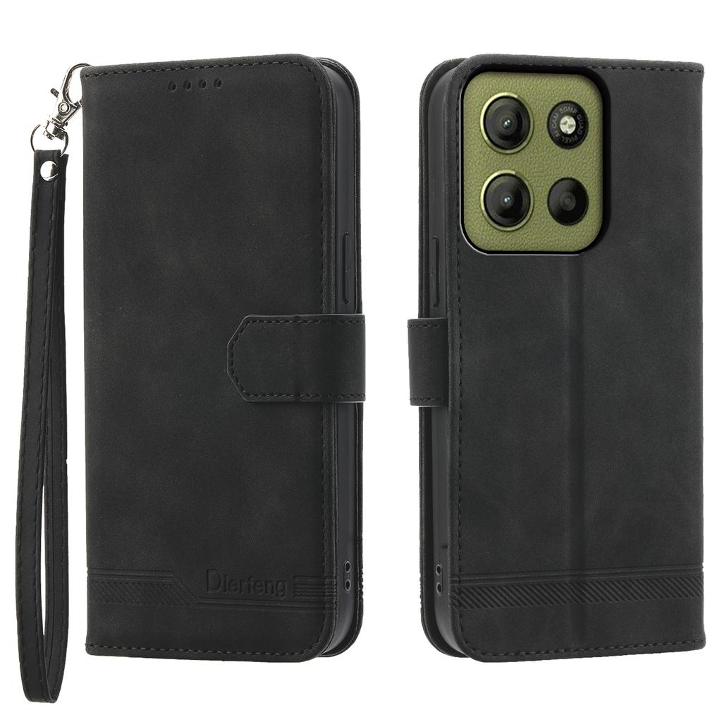 DIERFENG DF-03 For Motorola Moto G15 4G Leather Case Lines Imprint Wallet Phone Cover