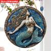 2D Flat 20*20cm1pc Cartoon blue mermaid pattern Round Pendant, Blue Beautiful Dreamy Style Art plaque, Suitable for Bar&corridor&Girl bedroom&window