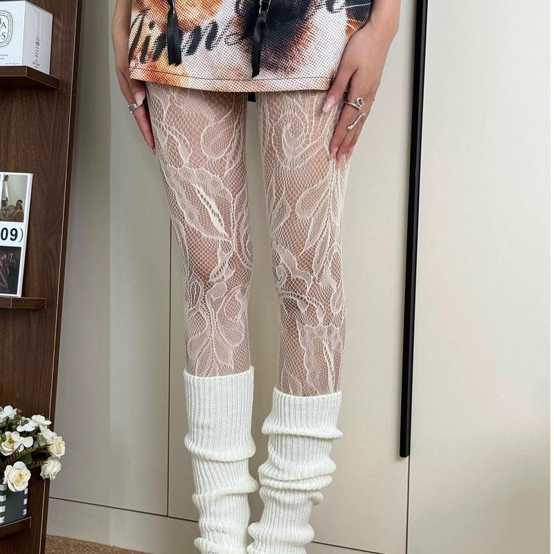 Y2K Millennium Hot Girl Vintage Floral Lace Pantyhose Sexy Hollow Out Mesh Stockings Slim Fit Sheer Tights for Women Girls