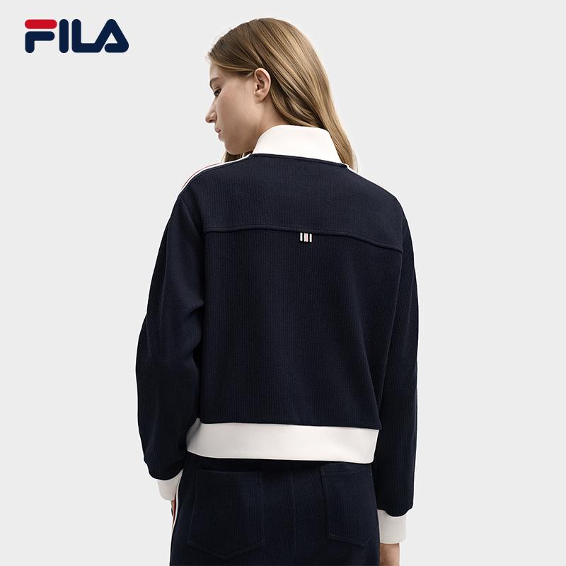 FILA Heritage Fashion Versatile Comfortable Color-Block Loose Knit Jacket Women jackets Legendary-Blue F11W548505FNV