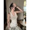 Kumikumi Niche Back Twist Apricot Vest Women clothes Summer Retro Sexy All-Match Slimming Sleeveless Top