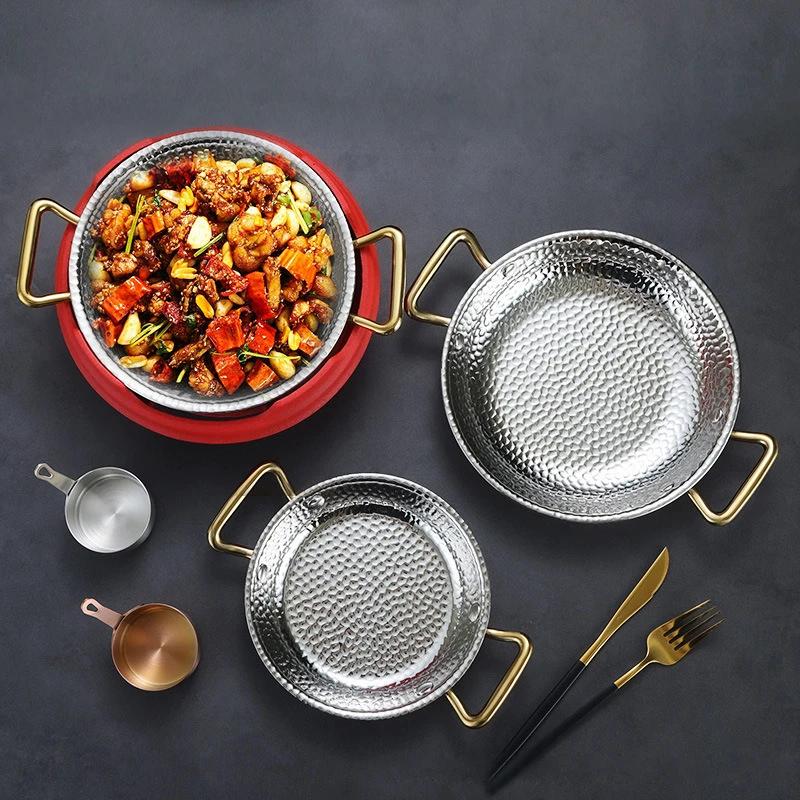 304 stainless steel Spanish seafood rice pot Commercial crayfish plate Flat bottom stewed rice pot Double ear frying pan hotpot