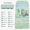 16-Piece Green Manicure Nail Art Set with Nail Clippers for Home Use