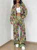 Simple Popular Autumn and Winter New European and American Women's Clothing Yellow-green Camouflage Printing Suit Women