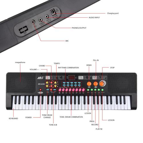 Btuty 61-Key Electronic Keyboard Piano with Dual Speakers, 16 Tones, 10 Rhythms, 6 Demo Instruments, Microphone and Sheet Music Stand for Beginners