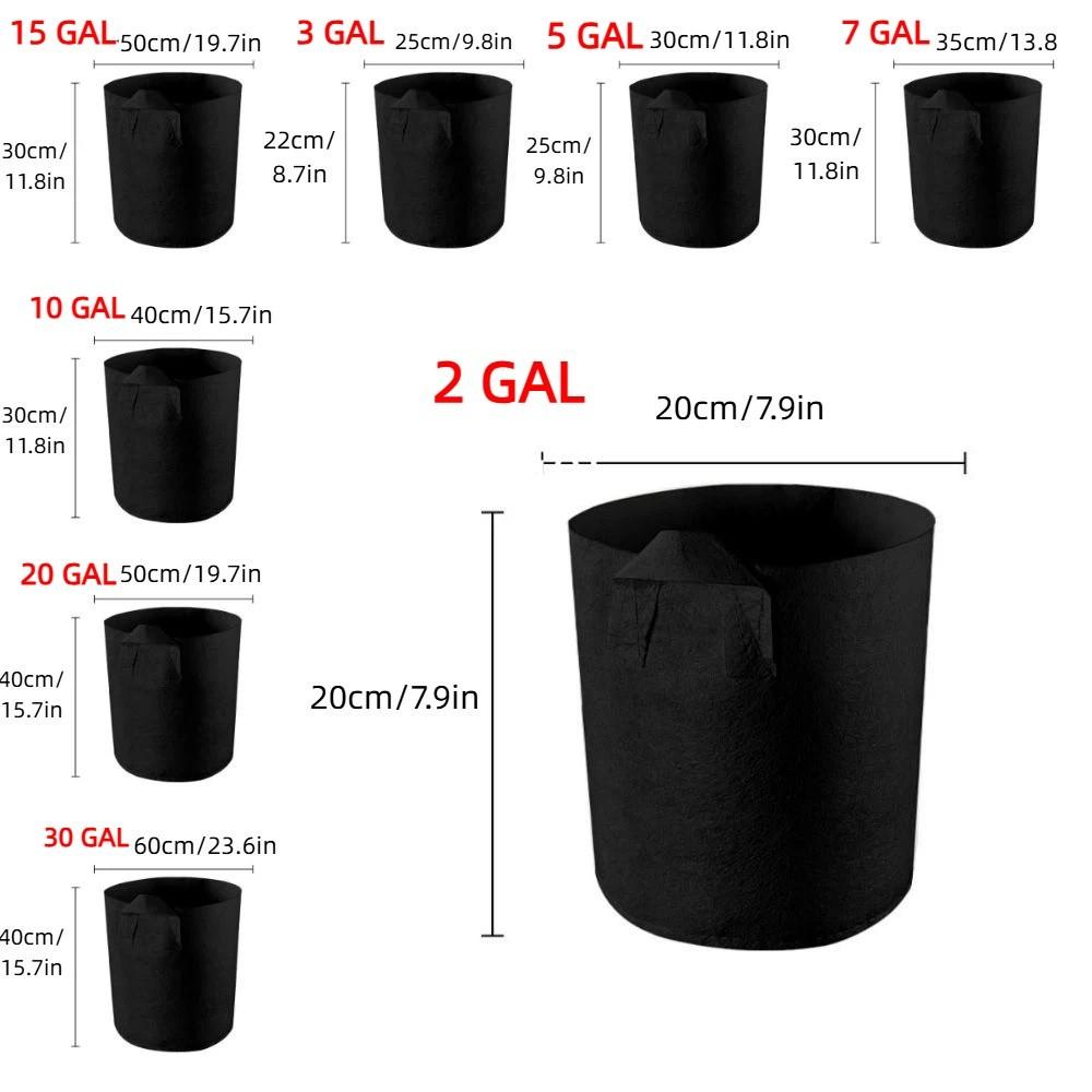 5Pcs Non-woven Fabric Large Grow Bag 2/5/10/15/20/30 Gal Gallon Fabric Pots Outdoor Gardening